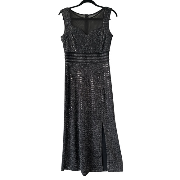 Alexa B Nites Dresses & Skirts - Alexa B Nites Black Sequin Sheer Top Front Slit Long Evening Dress Stunning 8P